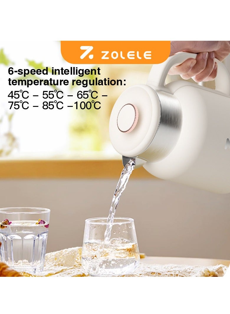 ZOLELE Smart Electric Kettle HK152 Cordless 1.5L Electric Kettle, Fast Boiling 6 Speed Temperatue Settings, Auto Shut-Off, LED Indicator Lights - White