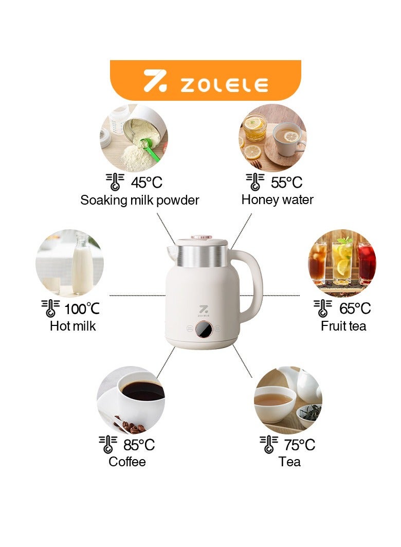 ZOLELE Smart Electric Kettle HK152 Cordless 1.5L Electric Kettle, Fast Boiling 6 Speed Temperatue Settings, Auto Shut-Off, LED Indicator Lights - White