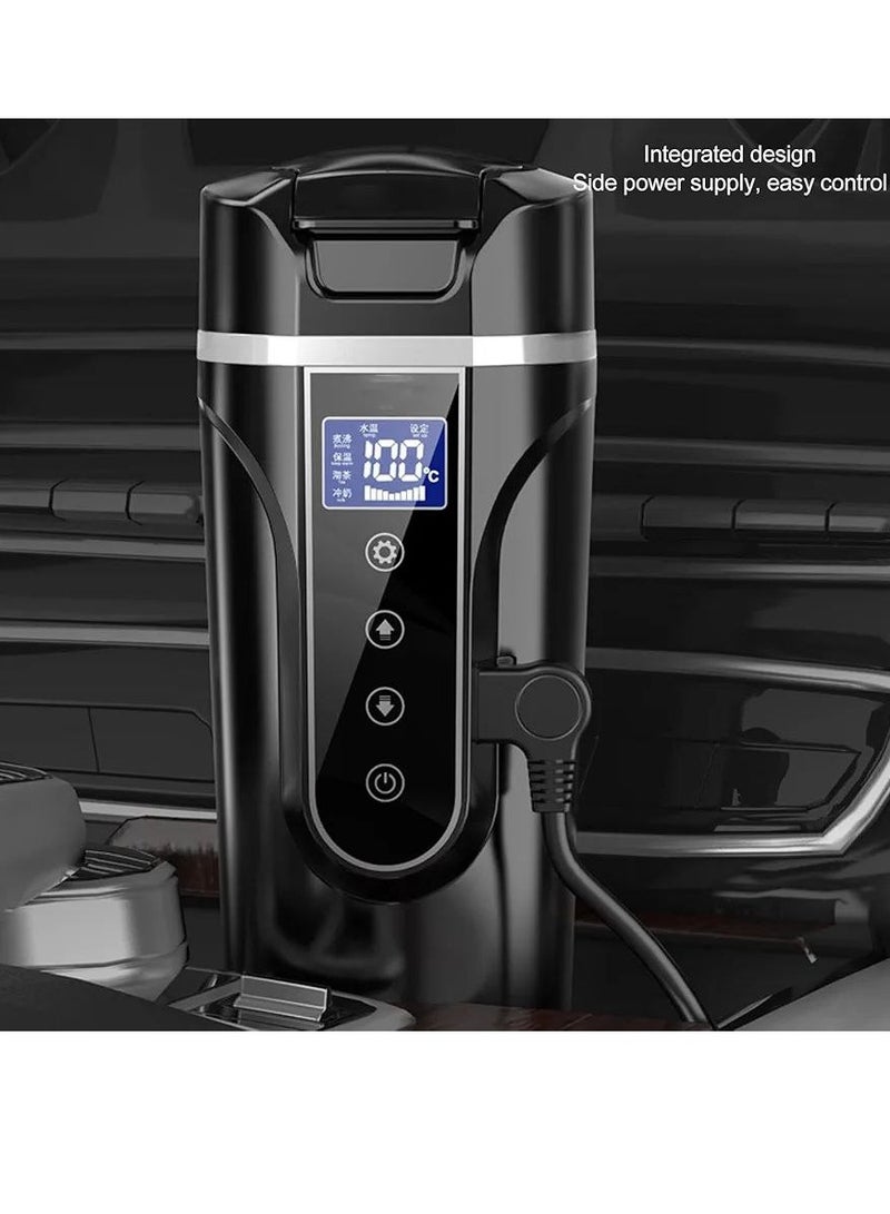 Portable travel electric kettle, 500ml with water temperature display, fast boiling, compatible with 12v 24v car