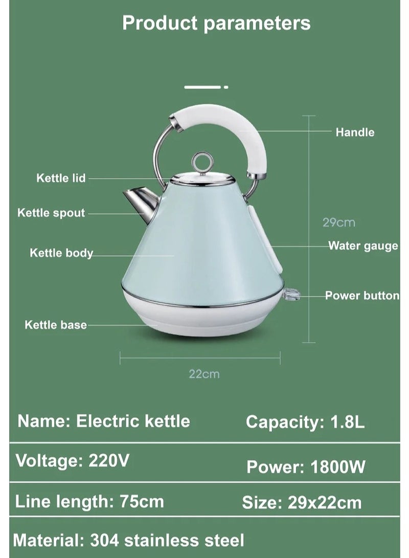 1.8L Electric Kettle Hot Water Quick Heating 304 Stainless Steel Automatic Power Off Home Large Capacity Kettle Heater 220V