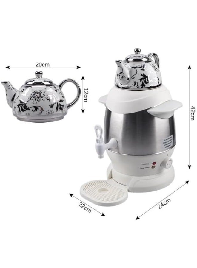 Electric Tea Kettle Samovar and Tea Maker – 4L 1350W Turkish & Russian Kettle – SK-SH-1068 – Stainless Steel Hot Water Boiler with Temperature Control for Tea, Coffee, Herbal Infusions