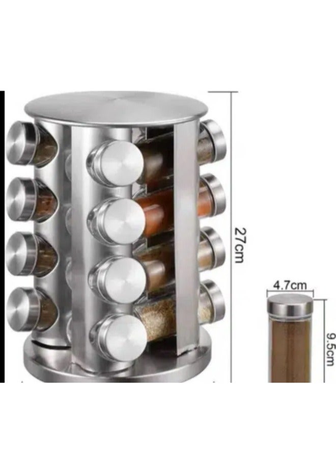 Stainless Steel Canister Set with Turnable Holder 360 Degree Revolving Round Shape Transparent Spice Rack Container Multipurpose Uses Storage Set Condiment Masala Rack