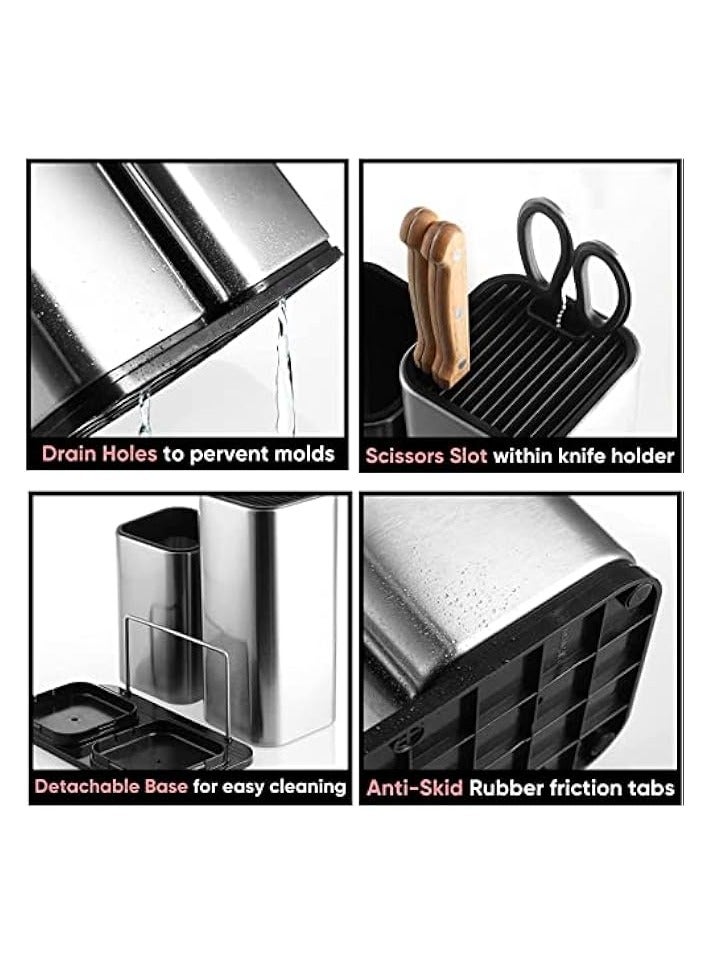 Universal Knife Blocks Set, Stainless Steel Kitchen Utensil Holder, Kitchenware Organizer Knife Holder, Holds Knives Forks Scissors Cutting Board