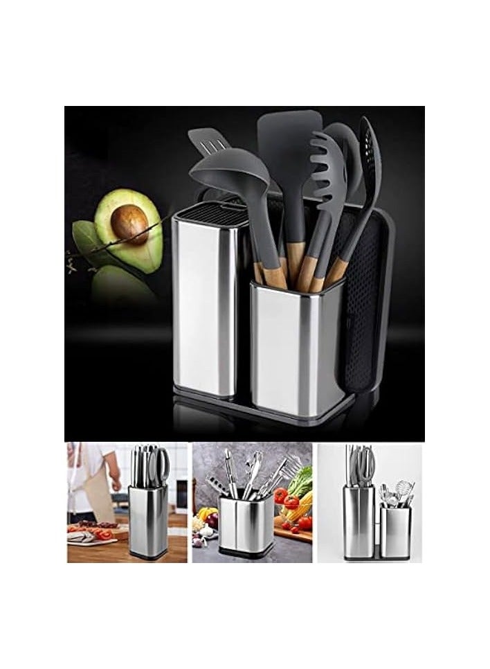 Universal Knife Blocks Set, Stainless Steel Kitchen Utensil Holder, Kitchenware Organizer Knife Holder, Holds Knives Forks Scissors Cutting Board