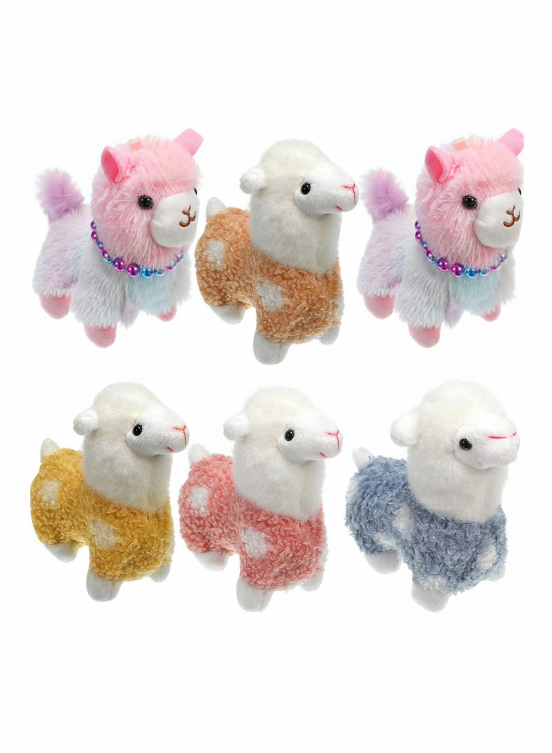 Mini Plush Toys 6 Pcs 5 In Llama Stuffed Animal Toys Alpaca Animal Stuffed Toys Plush Dolls Cute Llama Keychain for Decoration Bag Fillers Birthday Wedding Baby Shower Party Favors (Classic Style)