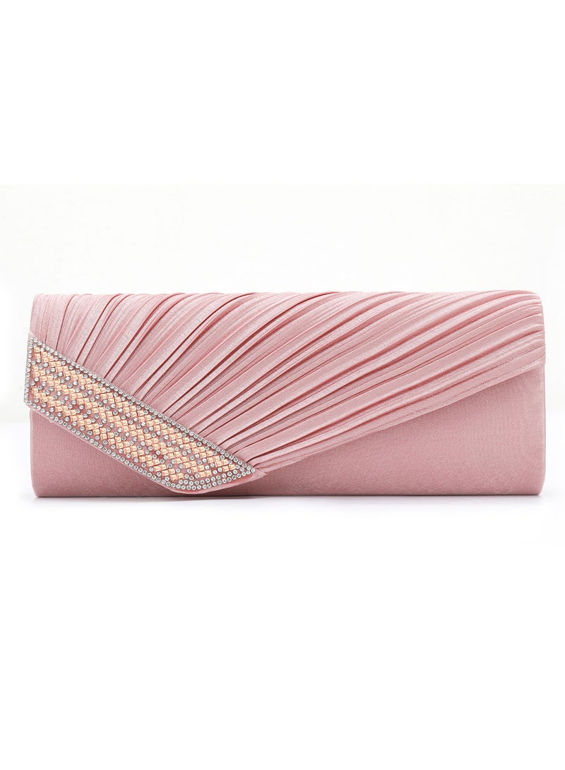 Pink detachable chain sparkling evening clutch with luxurious envelope clutch with wedding formal cocktail party