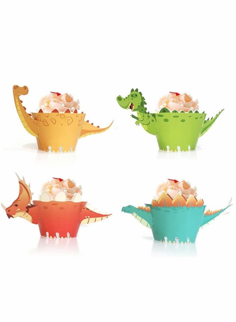 48 Pieces Dinosaur Cupcake Wrappers Toppers Safari Jungle Animal Theme Birthday Party Little Dino Cupcake Decorations for Boys Kids