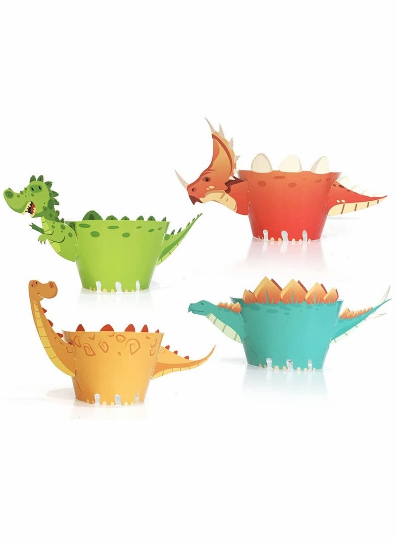 48 Pieces Dinosaur Cupcake Wrappers Toppers Safari Jungle Animal Theme Birthday Party Little Dino Cupcake Decorations for Boys Kids