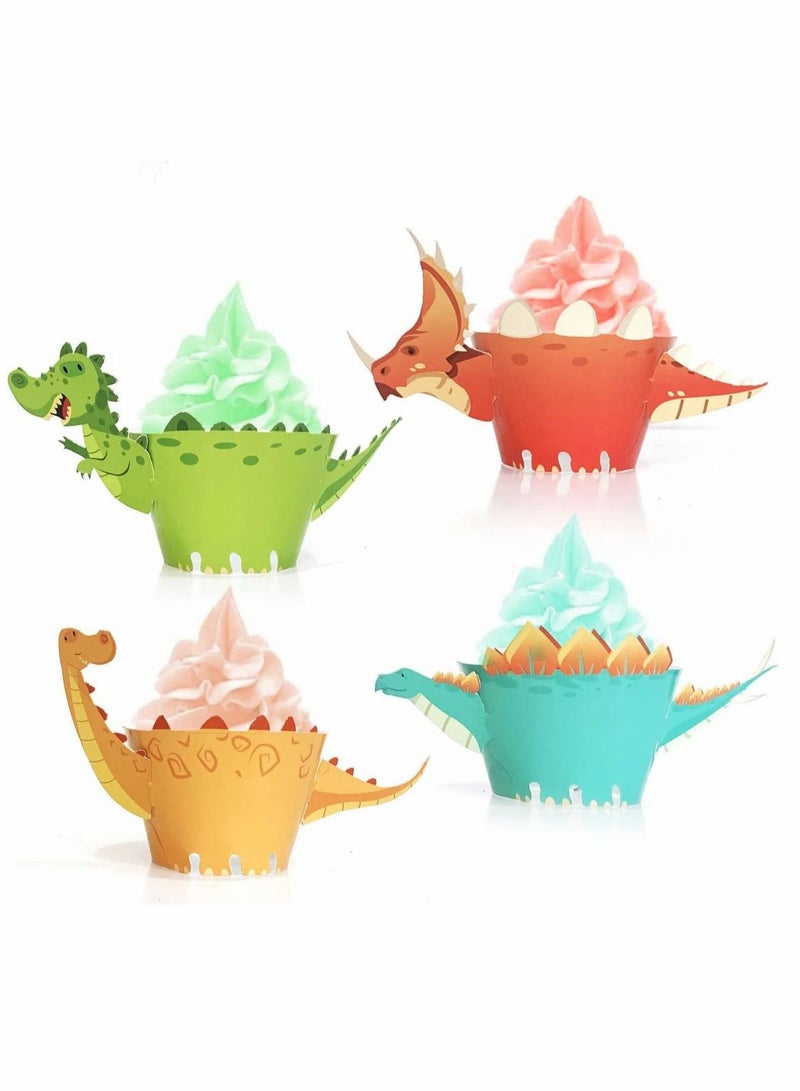 48 Pieces Dinosaur Cupcake Wrappers Toppers Safari Jungle Animal Theme Birthday Party Little Dino Cupcake Decorations for Boys Kids