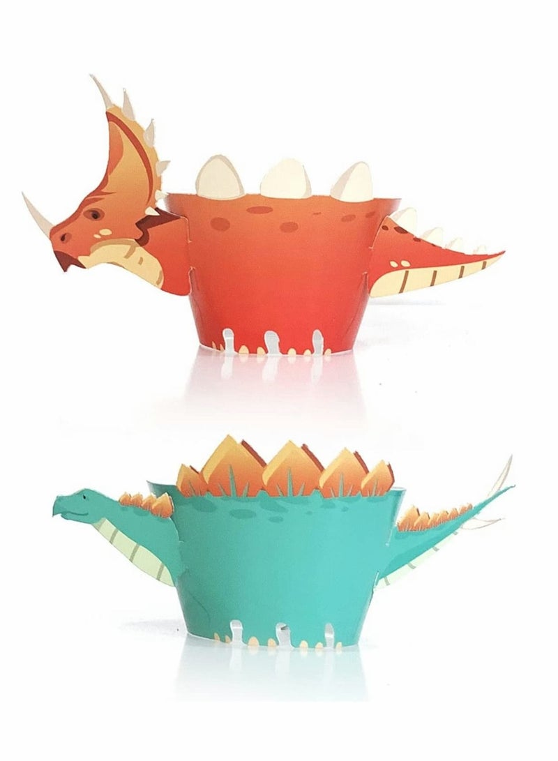 48 Pieces Dinosaur Cupcake Wrappers Toppers Safari Jungle Animal Theme Birthday Party Little Dino Cupcake Decorations for Boys Kids