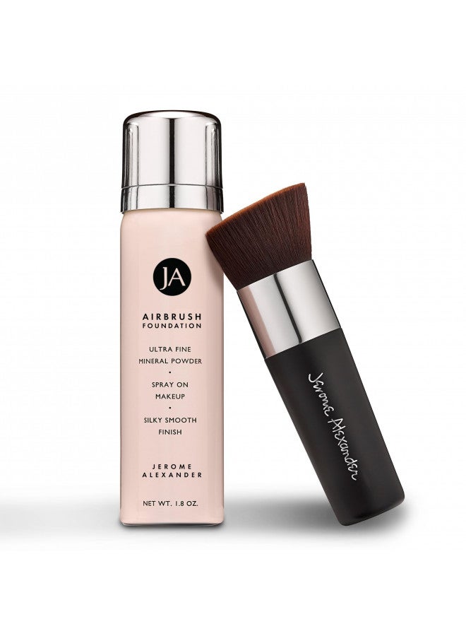 MagicMinerals AirBrush Foundation by Jerome Alexander 2pc Set with Airbrush Foundation and Kabuki Brush - Spray Makeup with Anti-aging Ingredients for Smooth Radiant Skin (Medium)