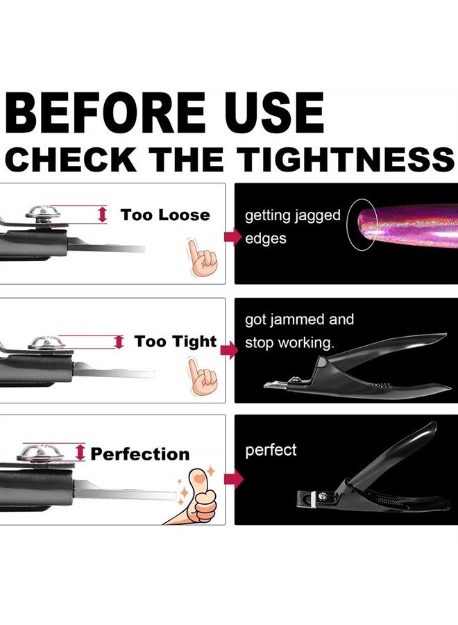 Black Premium Adjustable Stainless Steel Artificial Acrylic Fake False Nail Tip Clipper Cutter Trimmer Manicure Pedicure Sharp Blade Clip Tool for Salon Home Nail Art Beauty Design DIY