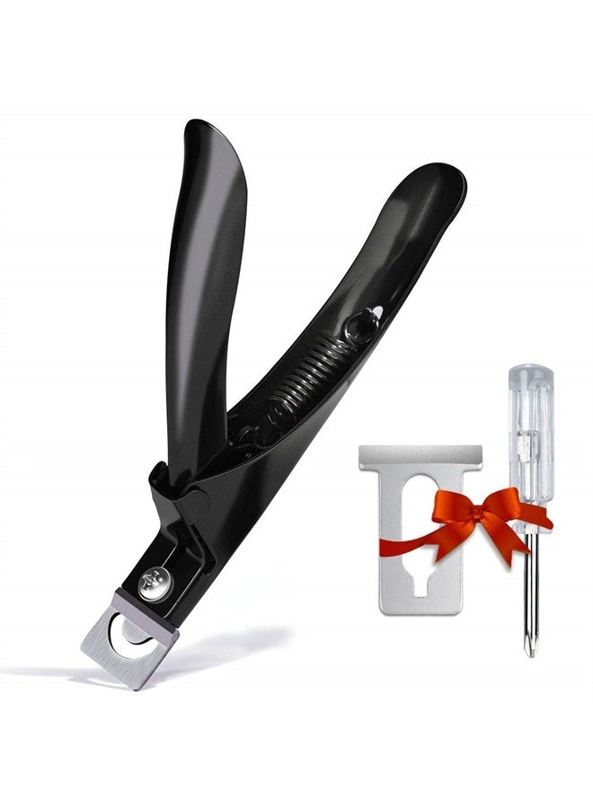Black Premium Adjustable Stainless Steel Artificial Acrylic Fake False Nail Tip Clipper Cutter Trimmer Manicure Pedicure Sharp Blade Clip Tool for Salon Home Nail Art Beauty Design DIY