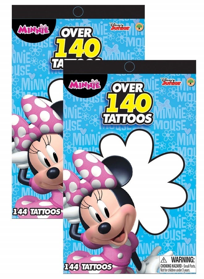 Junior Minnie Mouse Bowtique Over 140 Temporary Tattoos Booklets - Easy to Apply and Remove, Smudge Proof, Cute Assorted Designs - Party Favors and Handouts (2pc Set)