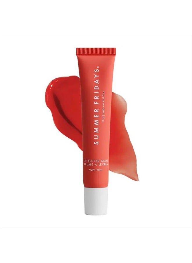 Lip Butter Balm - Conditioning Lip Mask and Lip Balm for Instant Moisture, Shine and Hydration - Sheer-Tinted, Soothing Lip Care - Poppy (.5 Oz)