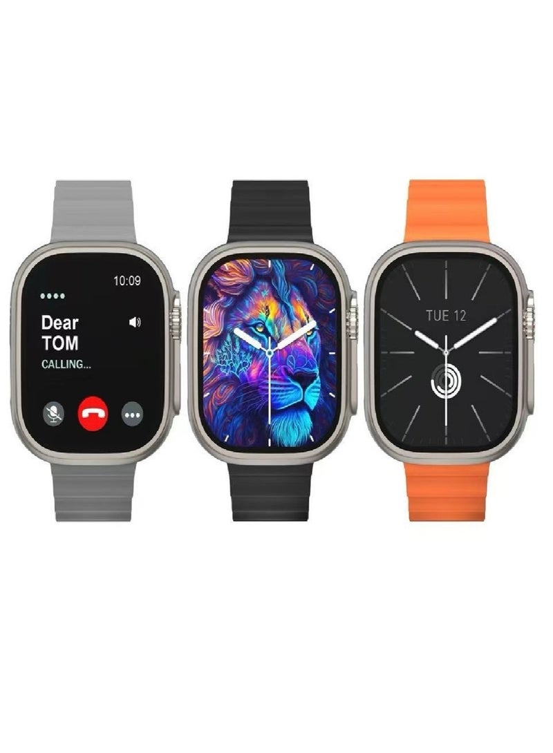 New Smart Watch, SQ10 Ultra 2 with 4 pairs Strap, AMOLED Display and Wireless Charger for Men’s Silver