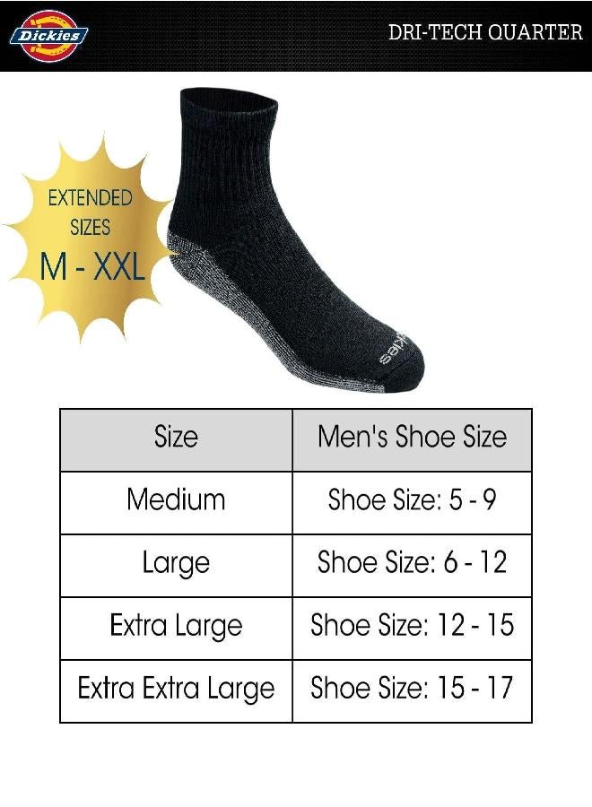 Dickies Men's Dri-tech Moisture Control Quarter Socks Multipack, Black (6 Pairs), Shoe Size: 5-9