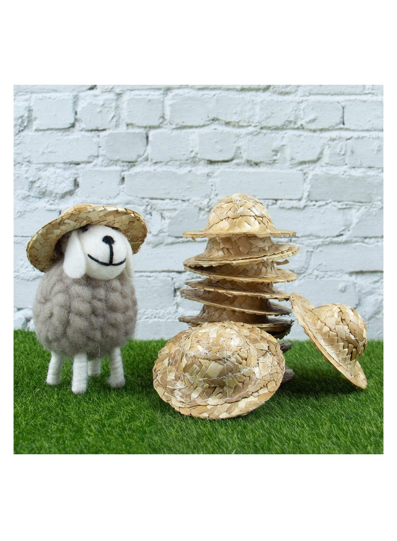 SYOSI, Straw Knitting Hats, Mini Straw Hat Pastoral Style for DIY Craft Decoration Accessories, 3.2 Inch, Set of 12
