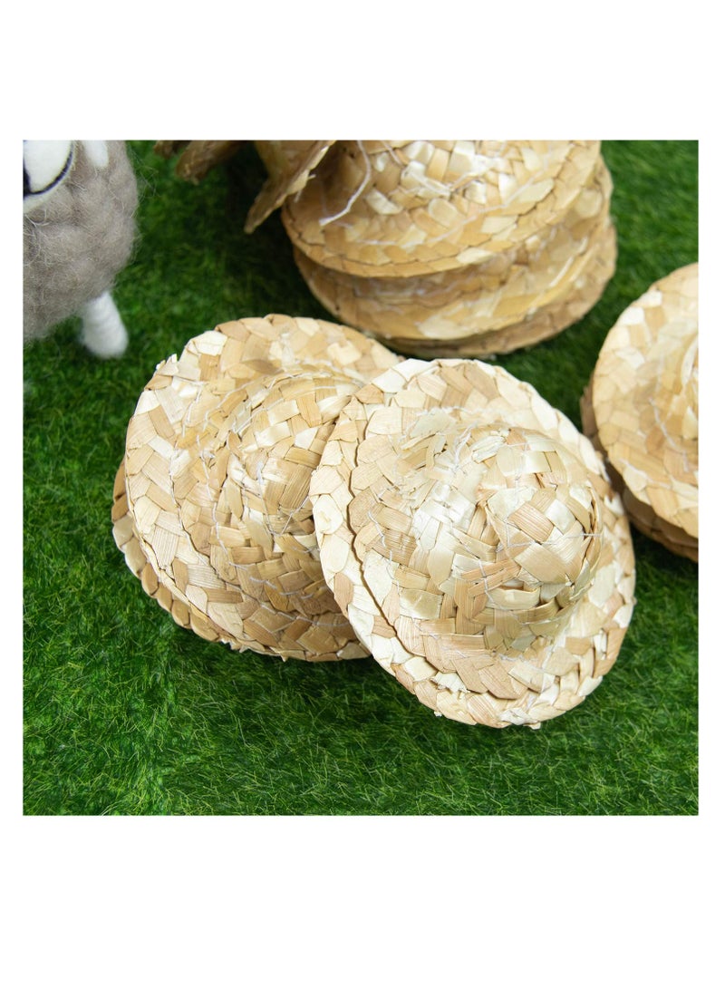 SYOSI, Straw Knitting Hats, Mini Straw Hat Pastoral Style for DIY Craft Decoration Accessories, 3.2 Inch, Set of 12