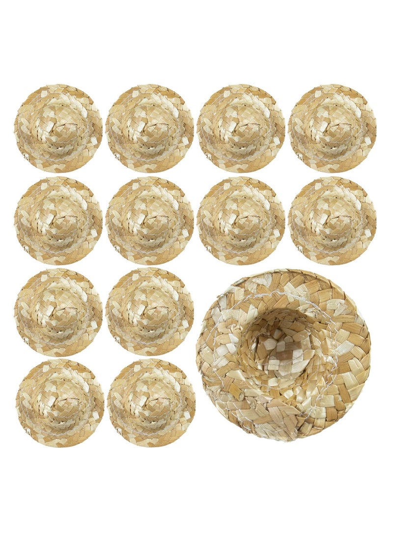 SYOSI, Straw Knitting Hats, Mini Straw Hat Pastoral Style for DIY Craft Decoration Accessories, 3.2 Inch, Set of 12