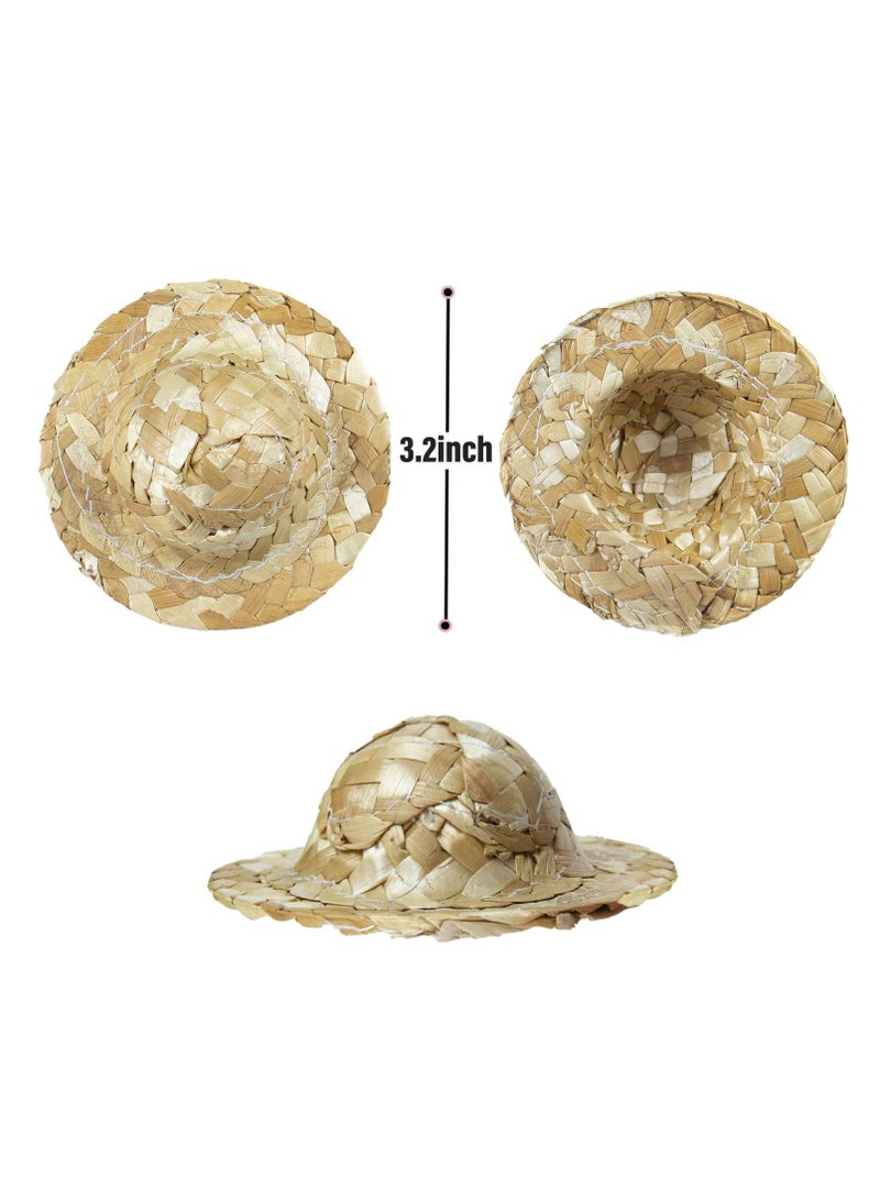SYOSI, Straw Knitting Hats, Mini Straw Hat Pastoral Style for DIY Craft Decoration Accessories, 3.2 Inch, Set of 12