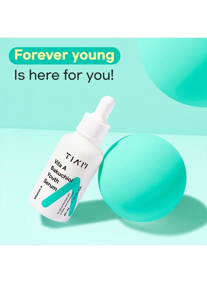 TIAM Vita A Bakuchiol Youth Serum, Anti-Aging Facial Serum for Wrinkles, Dark Spots, Suitable for Sensitive Skin, 1.35 FL.OZ. / 40ml