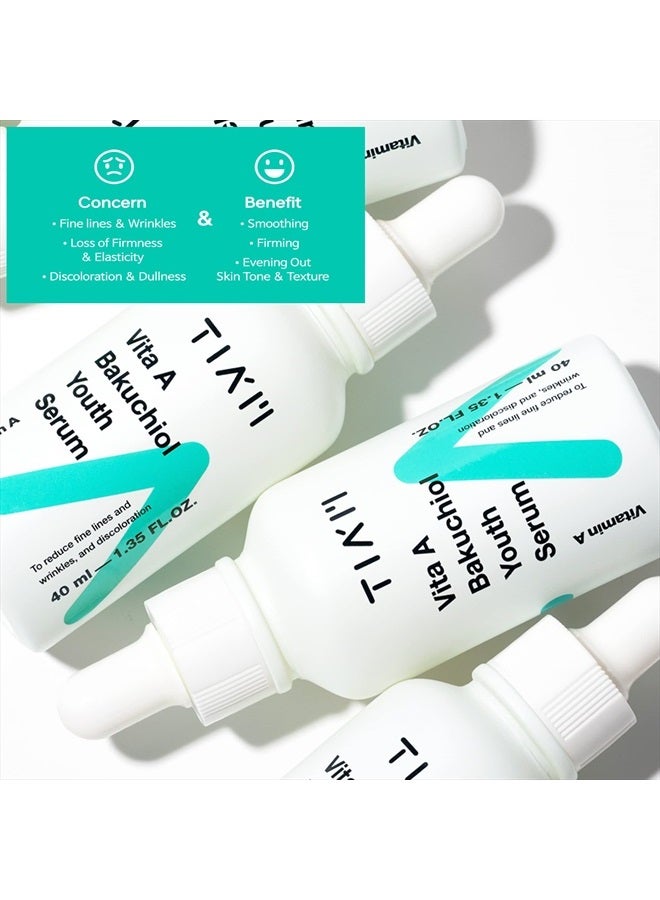 TIAM Vita A Bakuchiol Youth Serum, Anti-Aging Facial Serum for Wrinkles, Dark Spots, Suitable for Sensitive Skin, 1.35 FL.OZ. / 40ml