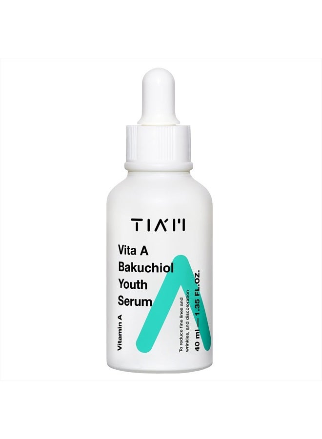 TIAM Vita A Bakuchiol Youth Serum, Anti-Aging Facial Serum for Wrinkles, Dark Spots, Suitable for Sensitive Skin, 1.35 FL.OZ. / 40ml