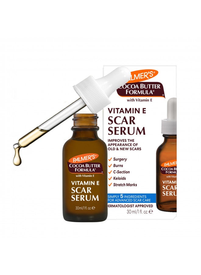 Palmer's Cocoa Butter Formula Scar Serum, Skin Brightening Oil for Face & Body, Concentrated Serum with Vitamin E, Fragrance Free, 1 Fl Oz