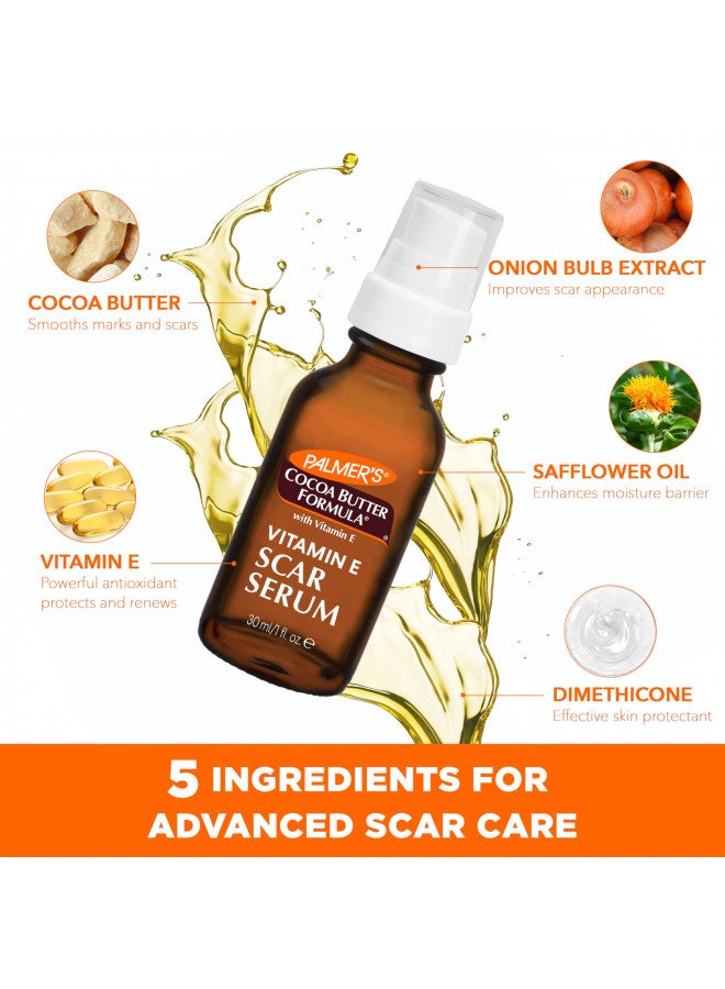 Palmer's Cocoa Butter Formula Scar Serum, Skin Brightening Oil for Face & Body, Concentrated Serum with Vitamin E, Fragrance Free, 1 Fl Oz