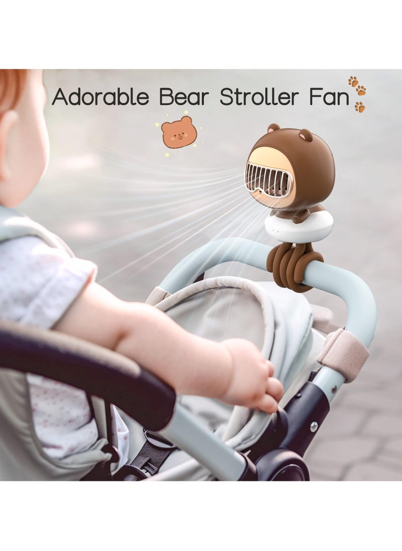 Stroller Fan Clip-On for Baby, Portable Cute Bladeless Fan with 4 Speeds, Auto Oscillating, 4000mAh Rechargeable Battery, Flexible Tripod, Small Cooling Fan for Crib/Car Seat