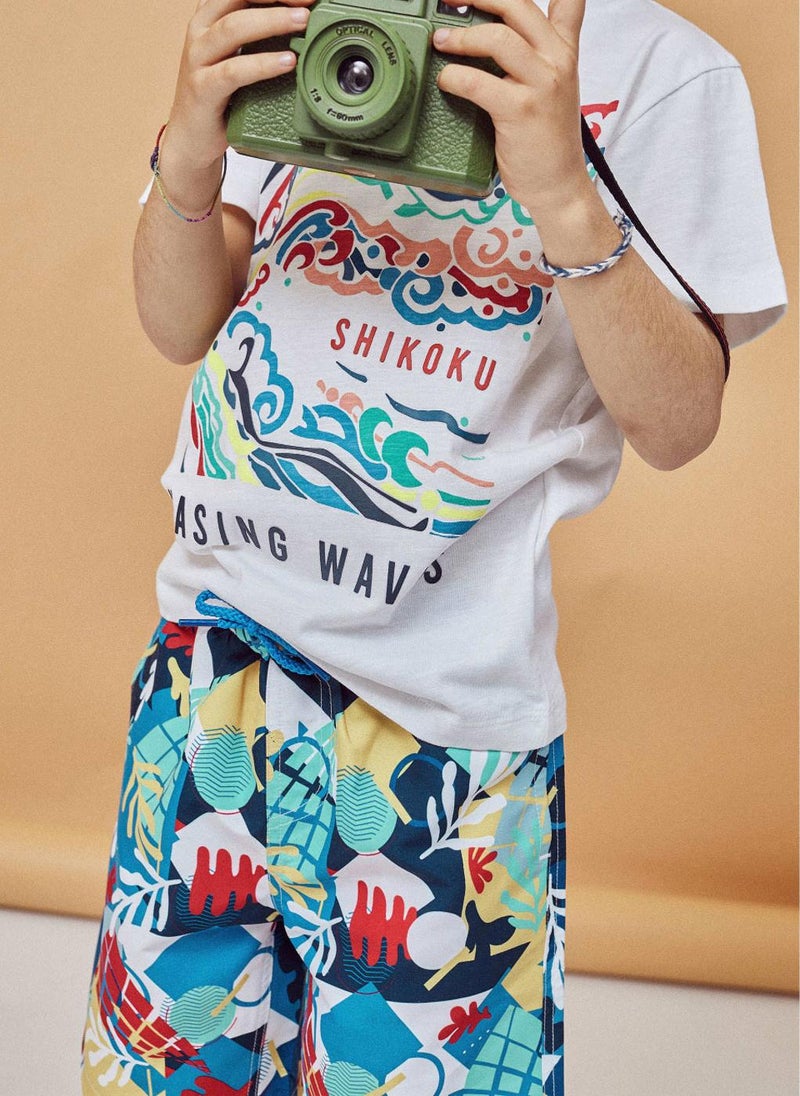 Swim Shorts UPF 80 for Boys 'Seaweed', Multicoloured