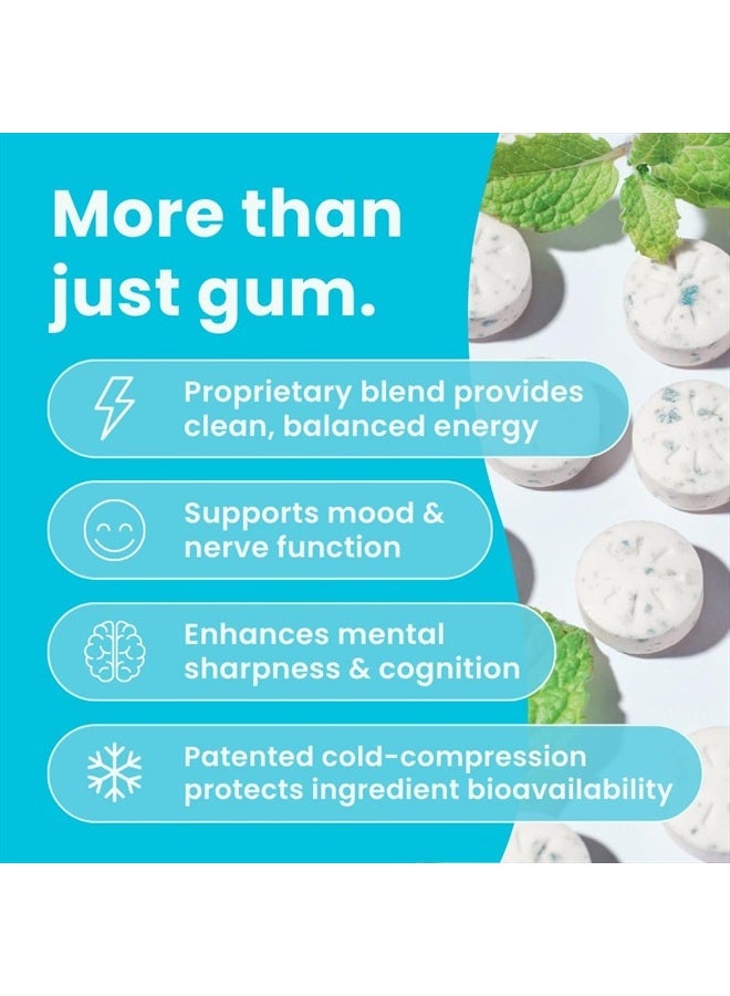 Energy Caffeine Gum (108 Pieces) - Sugar Free with L-theanine + Natural Caffeine + Vitamin B12 & B6 - Nootropic Energy & Focus Supplement for Women & Men - Keto & Vegan, Peppermint Flavor