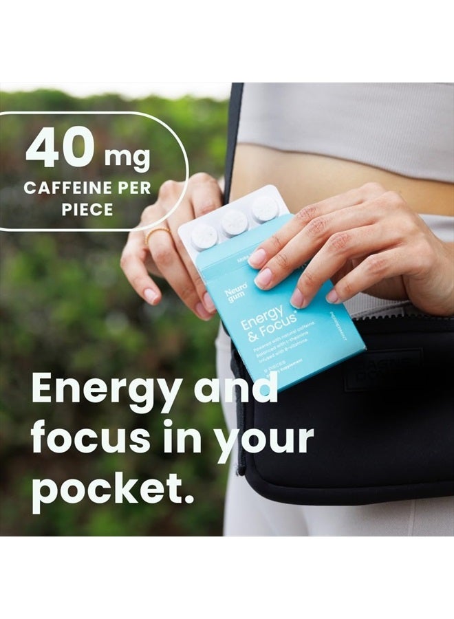 Energy Caffeine Gum (108 Pieces) - Sugar Free with L-theanine + Natural Caffeine + Vitamin B12 & B6 - Nootropic Energy & Focus Supplement for Women & Men - Keto & Vegan, Peppermint Flavor