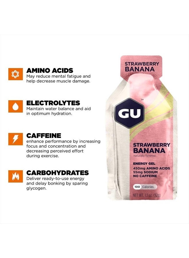 GU Energy Original Sports Nutrition Energy Gel, Vegan, Gluten-Free, Kosher, and Dairy-Free On-the-Go Energy for Any Workout, 24-Count, Strawberry Banana