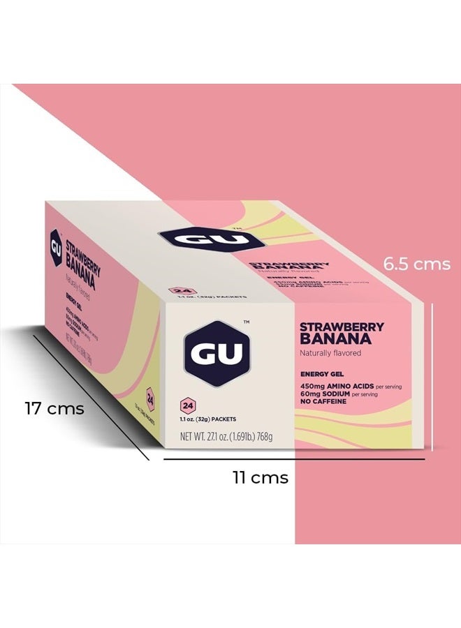 GU Energy Original Sports Nutrition Energy Gel, Vegan, Gluten-Free, Kosher, and Dairy-Free On-the-Go Energy for Any Workout, 24-Count, Strawberry Banana