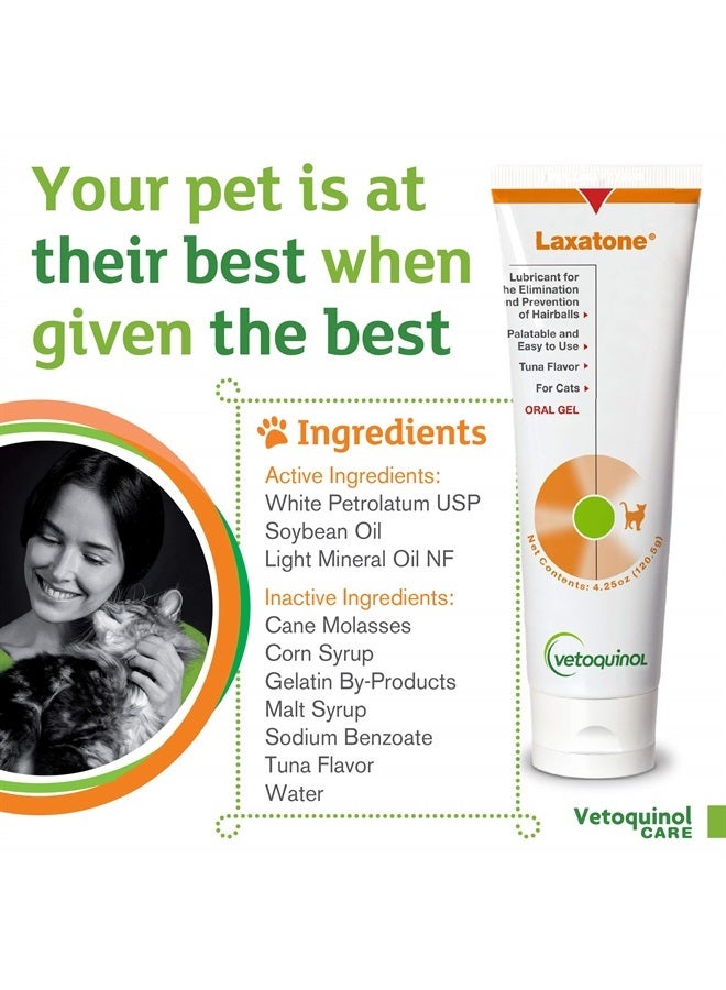 Laxatone Oral Hairball Lubricant Gel for Cats – Tuna-Flavored, 4.25oz (2 Pack) – Lubricant for Helping w/Hairball Prevention & Elimination