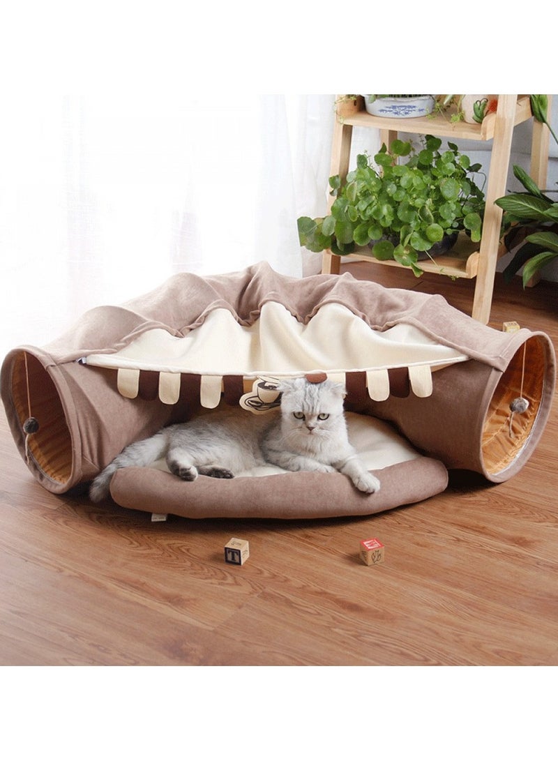 Cat Toy Collapsible Tunnel Bed Comfortable Cave, Round Hug and Snuggle Hole Pet Nest Bed Channel Detachable Cover Suitable for Kittens-Free 2 Rotating Catnip Balls