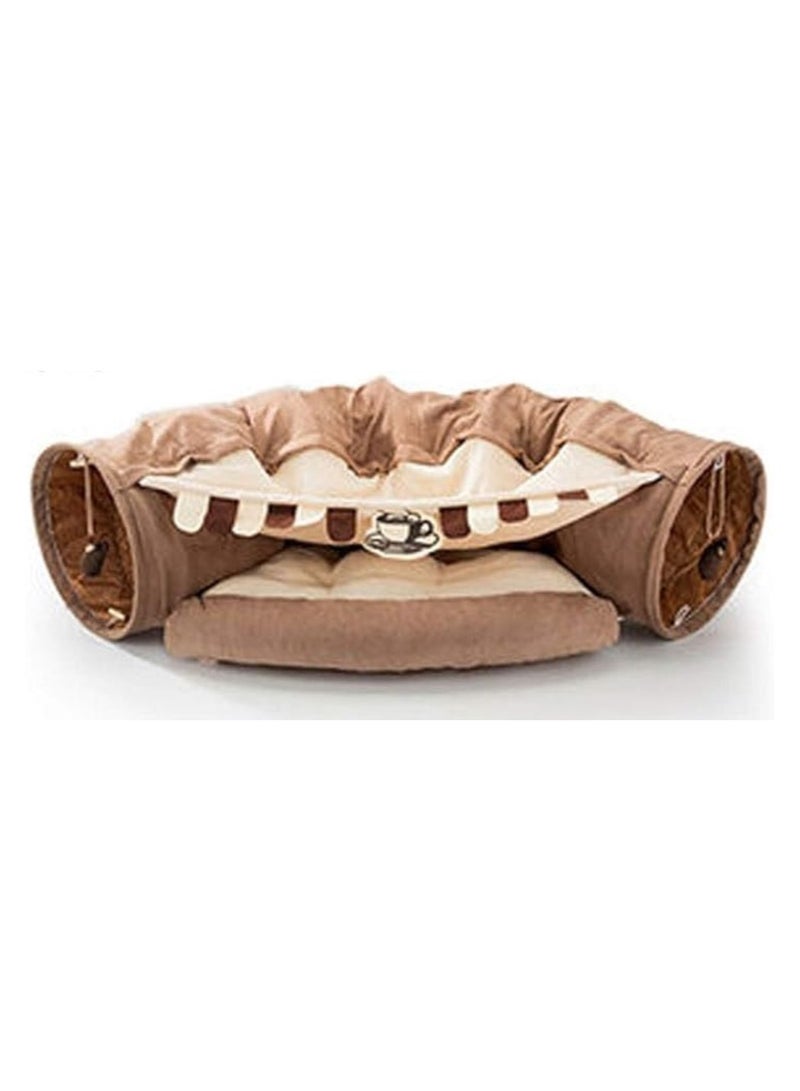 Cat Toy Collapsible Tunnel Bed Comfortable Cave, Round Hug and Snuggle Hole Pet Nest Bed Channel Detachable Cover Suitable for Kittens-Free 2 Rotating Catnip Balls