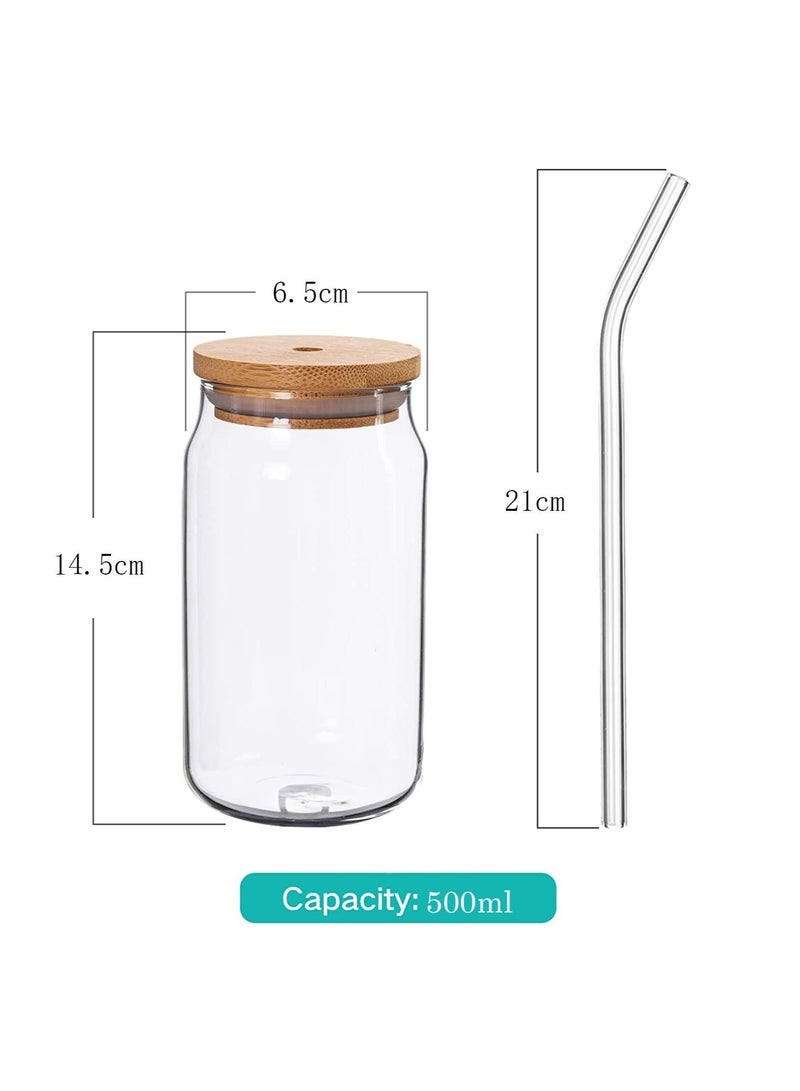 Glass Cans with Bamboo Cover, Can Shaped Glass Glass Cups Transparent Water Cup Juice Drink Cup Drinking Cups with Straw for Water and Mixed Drink for Any Drink and Any Occasion ( 500 Ml )