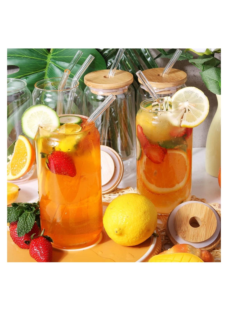 Glass Cans with Bamboo Cover, Can Shaped Glass Glass Cups Transparent Water Cup Juice Drink Cup Drinking Cups with Straw for Water and Mixed Drink for Any Drink and Any Occasion ( 500 Ml )