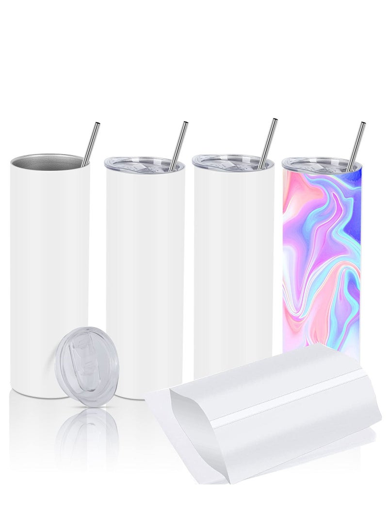 20 Oz Sublimation Skinny Tumbler Set, Stainless Steel Straight Skinny Travel Tumbler Bulk With Metal Straw, Birthday Diy Gift For Women Friends Sisters, 4 Pack