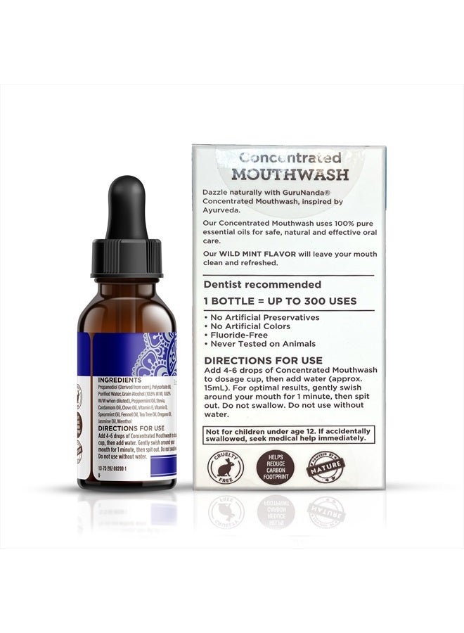 Concentrated Mouthwash (2 fl oz), Fluoride-Free, Mint Mouthwash with Natural Essential Oils, Supports 300 Rinses, Aids in Fresh Breath