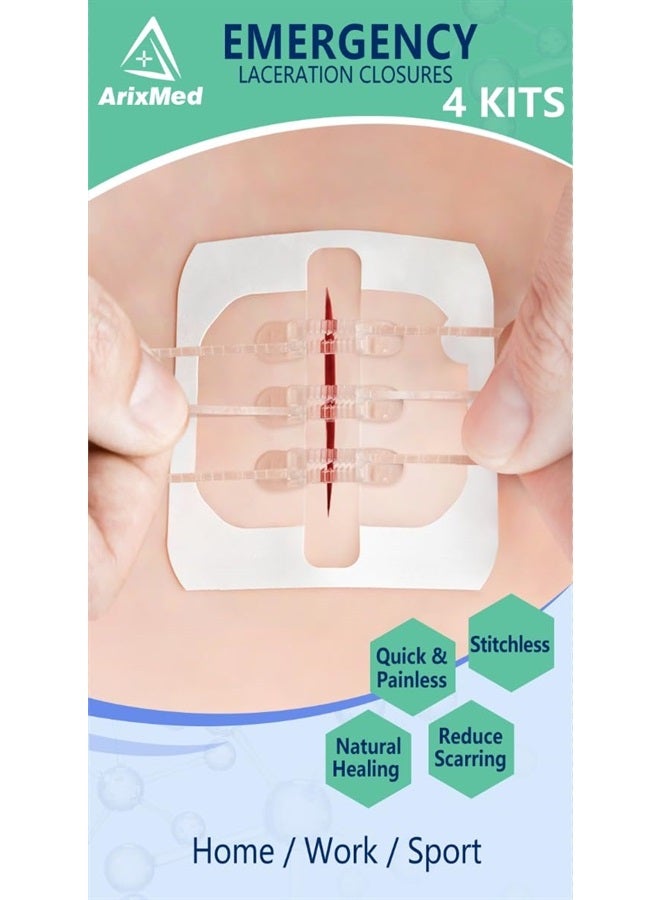 Emergency Laceration Closures, Zip Sutures Butterfly Bandaids Kit (4 Set), Repair Wounds Without Stitches, Must Have for First Aid Kits