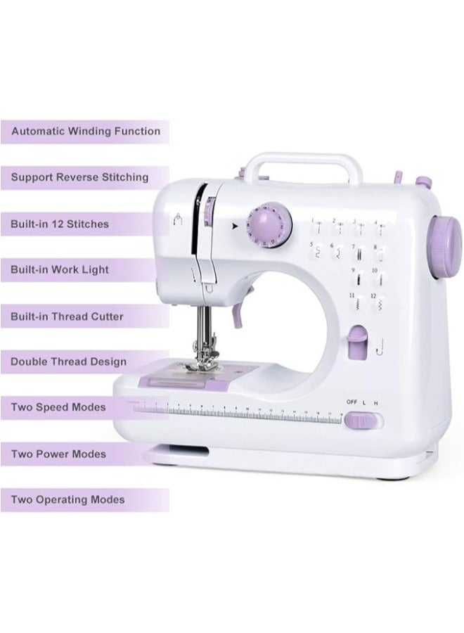 Electric Sewing Machine Portable household machine Multifunctional Crafting and Adjustable Speed Overlock 12 Stitches Patterns for Children Parents Beginners Amateurs Lightweight