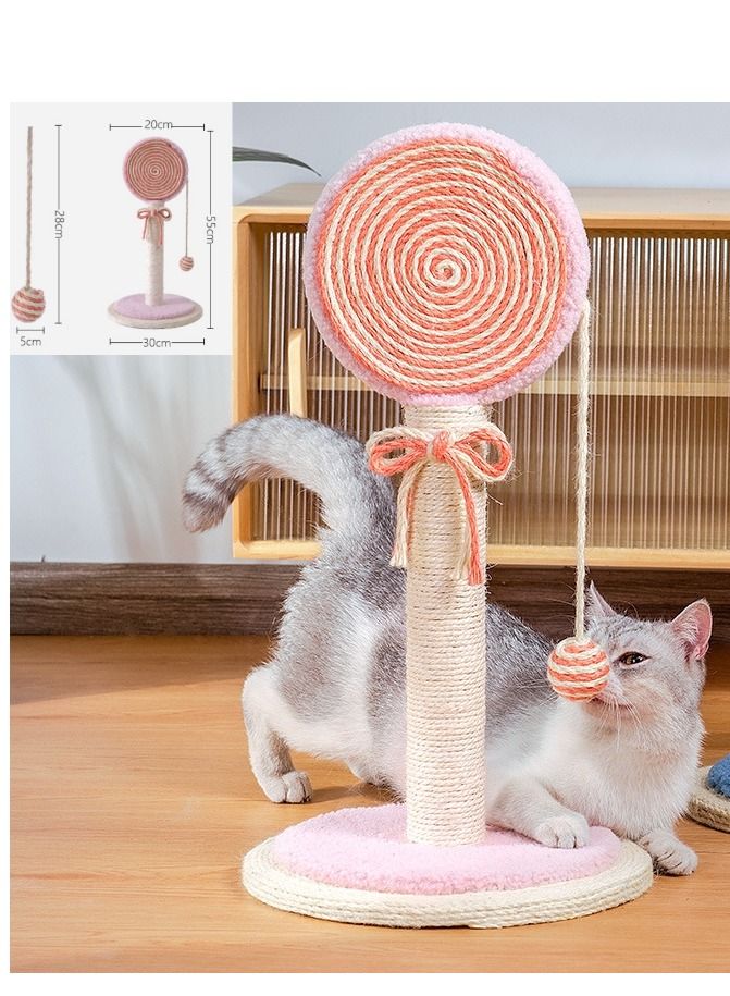 55cm Lollipop Shape Scratching Post with ball for cats natural linen wear-resistant cat toy Pink