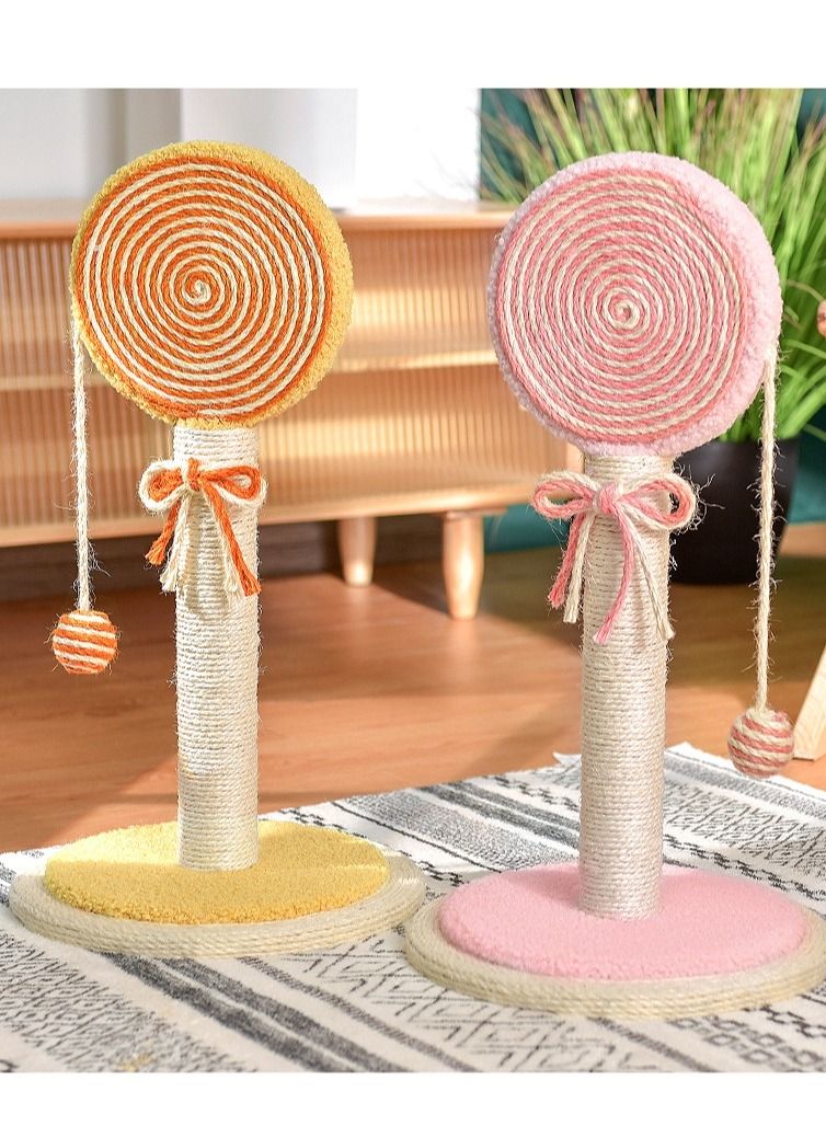 55cm Lollipop Shape Scratching Post with ball for cats natural linen wear-resistant cat toy Pink