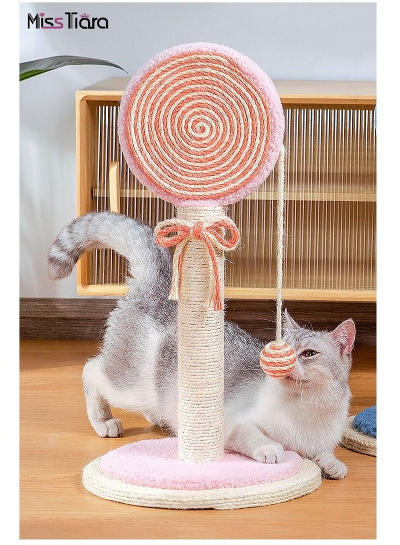 55cm Lollipop Shape Scratching Post with ball for cats natural linen wear-resistant cat toy Pink