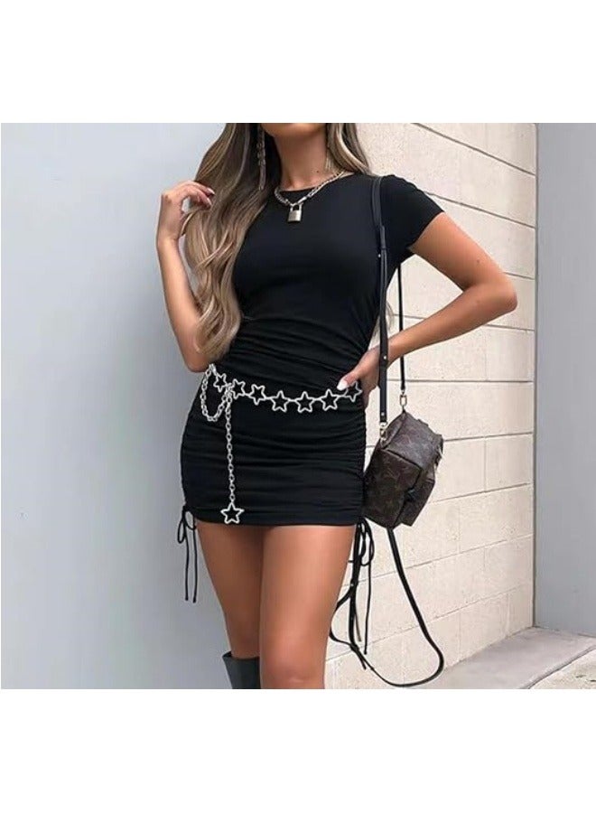 2PCS Women Chain Belt,Star Heart Waist Chain Belt, Silver Chain Belt, Body Chains Jewelry for Dress, Waist Belt Belly Belt,Metal Chain Belt Women ,Fashion Body Link Belts