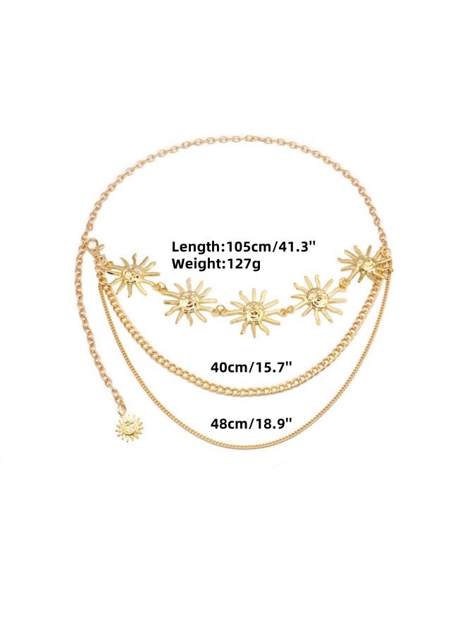 Waist Chain Belt, Multilayer Gold Silver Sun Moon Chain Belt for Women, Dress Body Belly Chain Metal Waist Chain